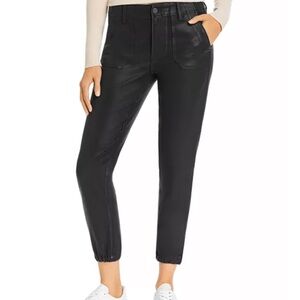 Paige Mayslie Jogger Black Coated Jean Cropped Pant Pockets Designer sz 31